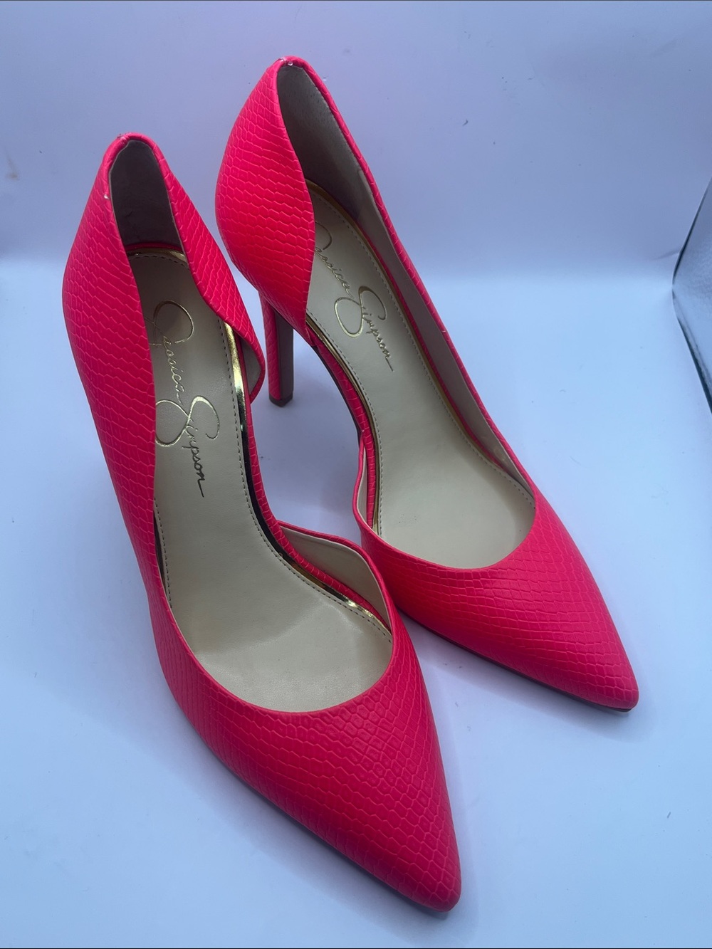 Jessica Simpson Neon Pink Textured Pointed-Toe Pumps